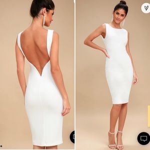 White Backless Bodycon Midi Dress Bridal bride graduation